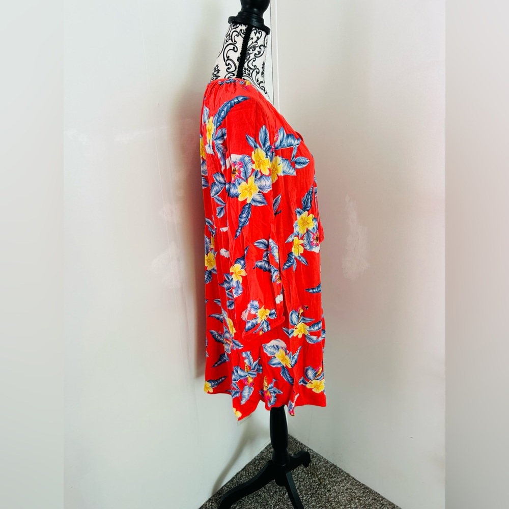 Old Navy Women’s Tropical Floral Peasant Tasseled 3/4 Sleeve Mini Swing Dress M - Picture 3 of 11